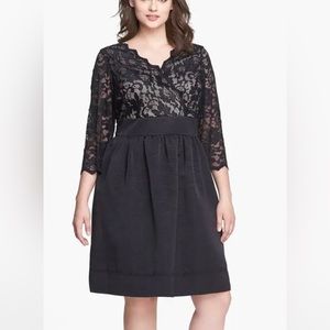 Eliza J Lace & Faille Fit & Flare Sweatheart‎ Neckline Black Plus Size Dress 20W